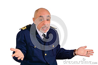 Old sailor does not know what to answer Stock Photo